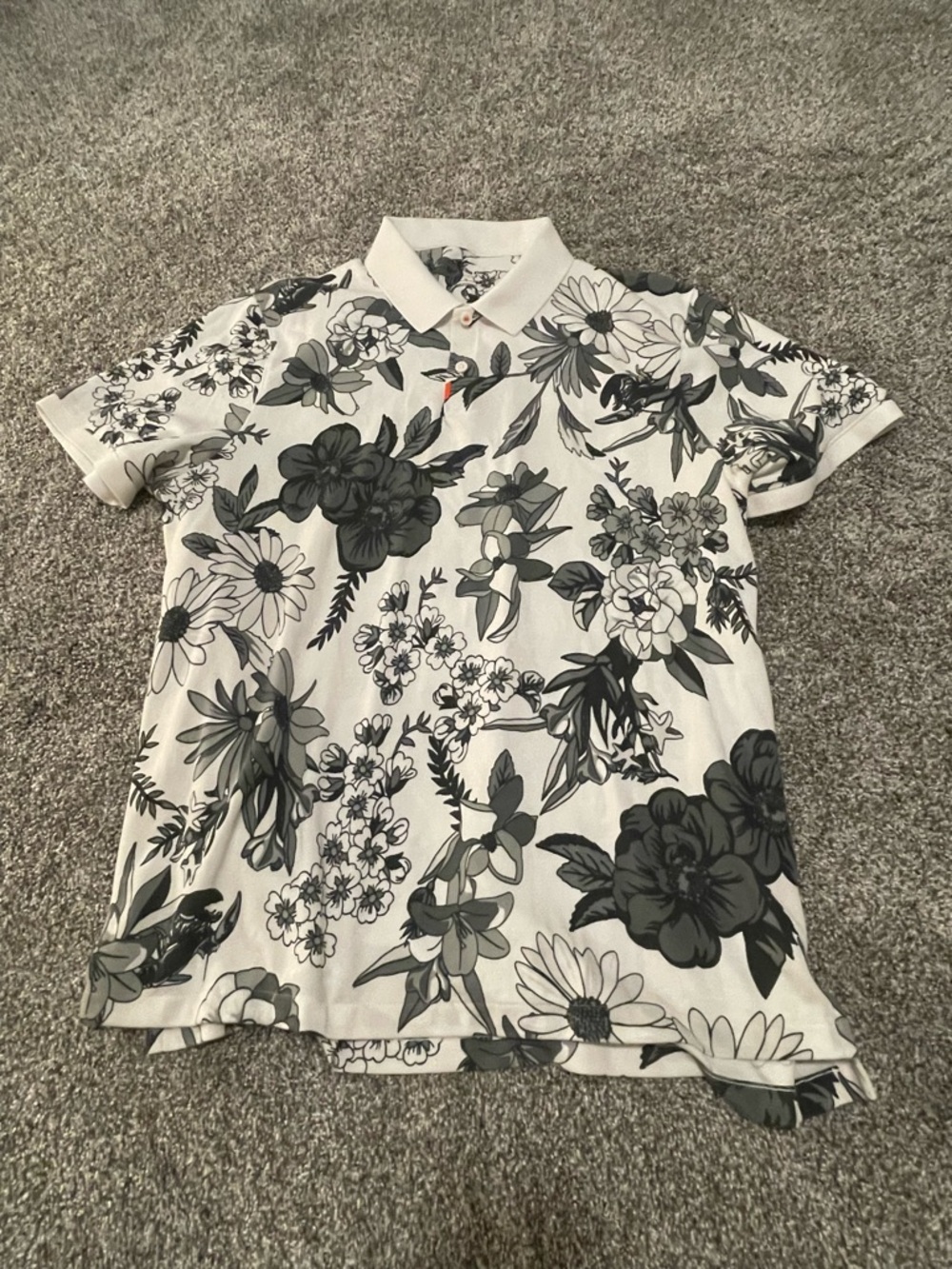 Nike Men's White Polo with Black & Gray Floral Print